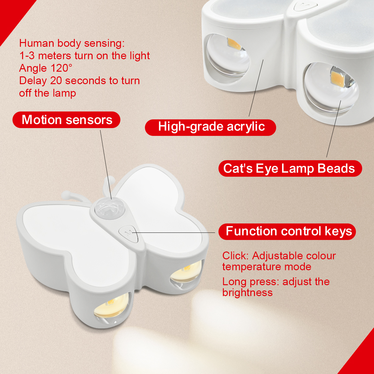 HCP258  蝴蝶三色人体感应灯